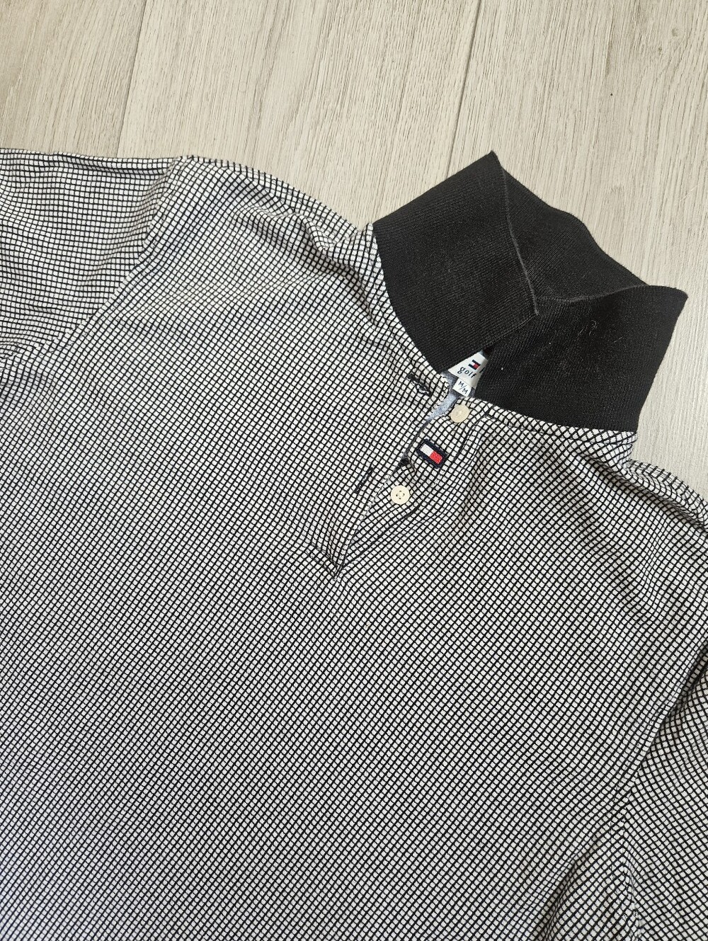 Tommy Hilfiger Black & White Mini-Check Polo with Black Ribbing